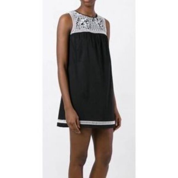 Tory Burch Hopewell Cotton Black Cotton Dress with White Lace Embroidery - Picture 2 of 7